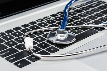 Medical Research, stethoscope on laptop keyboard, doctor workplaceの写真素材