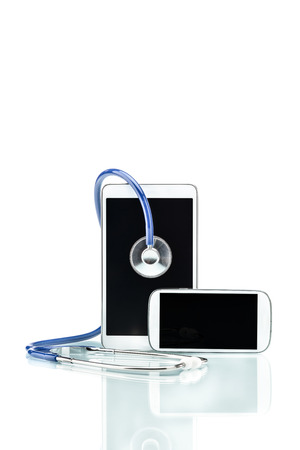 Medical Research,digital tablet, cell phone and stethoscope, Modern Diseaseの写真素材