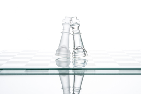 business Competition  Conflict, transparent glass Chess,  Reflection Copy Space standingの写真素材