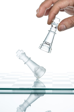 business Competition  Conflict, transparent glass Chess,  Reflection Copy Space standingの写真素材