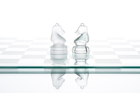 two chess horses, business  face to face war confrontationの写真素材