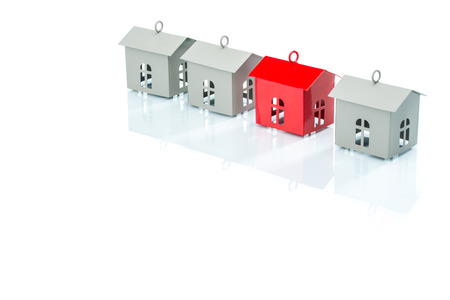 House model in a row, on white backgroundの写真素材
