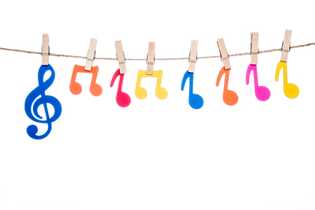 clip on a  twine , hanging colorful music symbol artistの写真素材