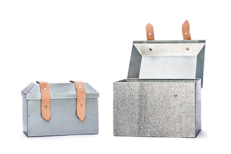 two metal tool box on White Background, Studio Shotの写真素材