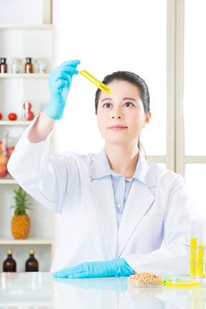 soya biology research from asian female scientist in laboratoryの写真素材