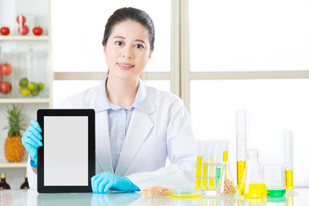 use digital tablet to find the information of gmo food is very easyの写真素材