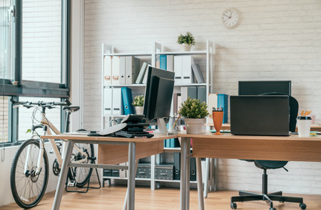 bright modern design studio office with nobody empty spaceの写真素材