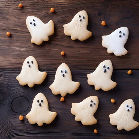 Halloween cookies in the shape of cute and funny ghosts. Holiday bakingの素材