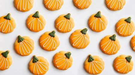 Homemade pumpkin-shaped cookies, a Halloween treat. AIの素材