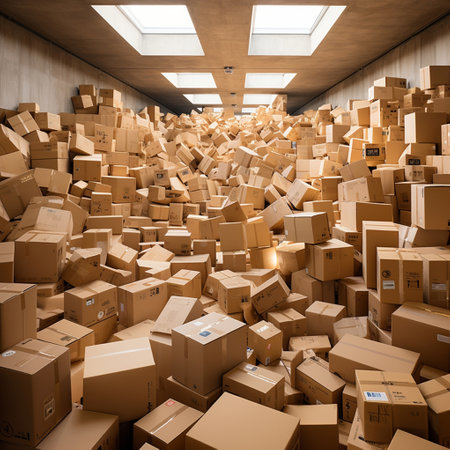 Large warehouse with boxes. Organization of logistics and distribution of purchasesの素材