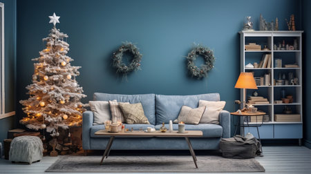 Modern living room design with sofa decorated for the new year and Christmasの素材