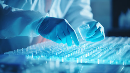 Scientist hands close-up nanomaterial nanotec nanotechnology conducting researchの素材