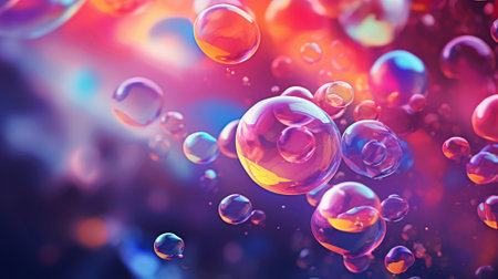 abstract pc desktop wallpaper background with flying bubblesの素材