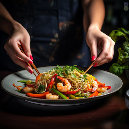 Premium pad thai cuisine on a plateの素材