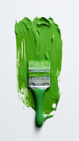 brush with green paint to paint interior walls. High quality photoの素材