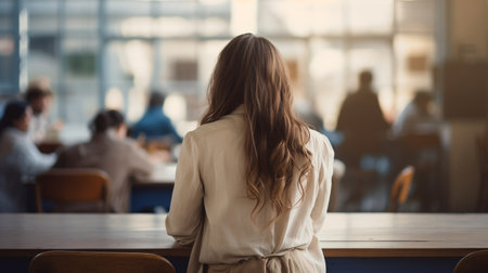 lonely girl in a new peer job, introverted.の素材