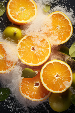 Fresh slices of the tangy citrus fruit of lemonの写真素材