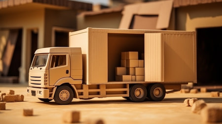 boxes and moving furniture outside the houseの素材