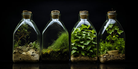 green plant and soil in a glass vesselの素材