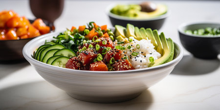 poke bowls of ahi tuna, a traditional Hawaiian dish.の素材