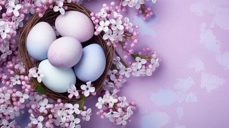 easter eggs pastel purple with flowersの素材