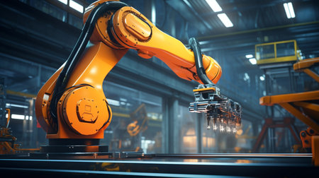 industrial automatic robotic arm, modern factory using advanced machines, production processの素材