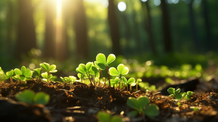 green clover leaf in the forestの素材