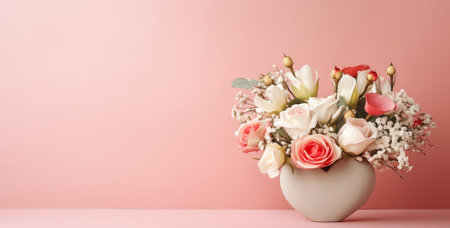A few white and pink flowers on a pastel pink background. Place for textの素材