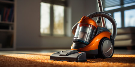 Close-up of a vacuum cleaner washing a carpet. House cleaningの素材