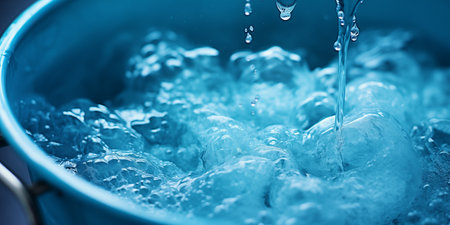 Clean water for cleaning the house in a blue bucket close-upの素材