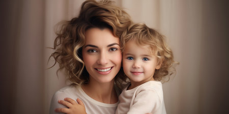 Mom and her beloved child in arms, tenderness and care, mothers loveの素材