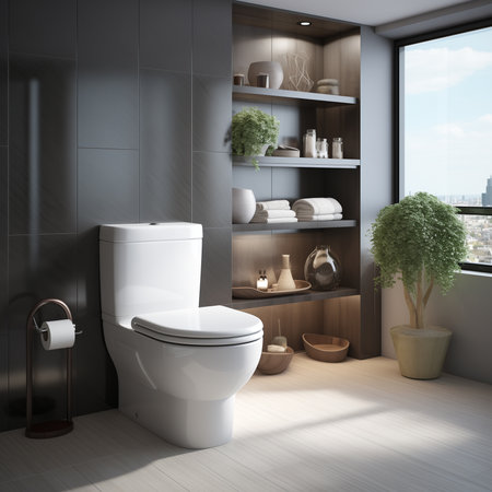 White ceramic toilet bowl near light grey wallの素材