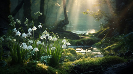 Beautiful delicate flowers, the first snowdrops that emerged from under the snow in springの素材
