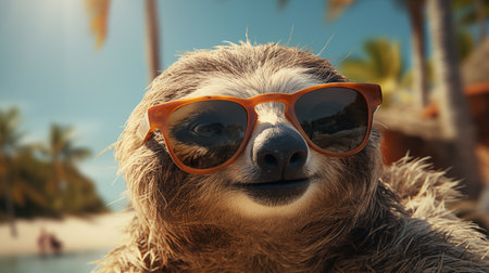 sloth in sunglasses going on vacationの素材