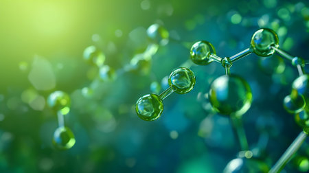 glass model of geometric molecule background green and blue colorの素材