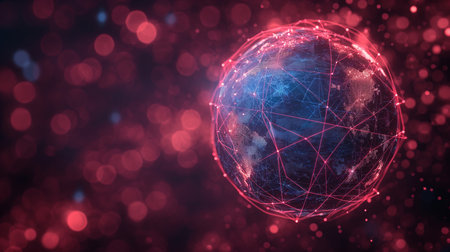 Abstract network vector concept with world globe. Internet and global connection backgroundの素材