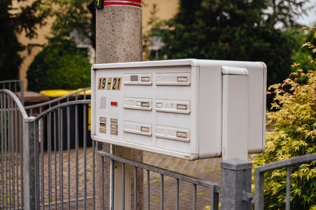 mailboxes for letters and advertising on the street in an apartment building. High quality photo