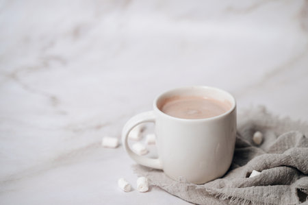 cup of hot cocoa with marshmallows, warm winter drink. High quality photoの写真素材