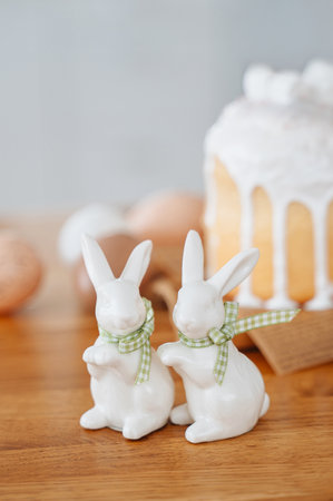 Traditional Easter cake with fluffy protein cream, holiday celebrations, festive table settings