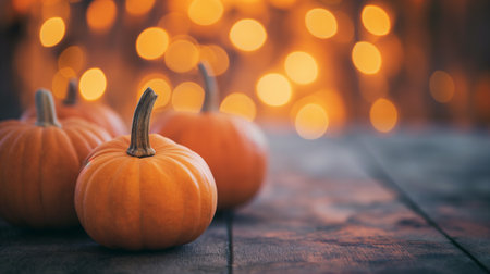 Autumn background with pumpkins on wooden floor, Thanksgiving background theme . High quality photoの素材