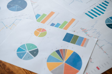 Top view documents with analytics data on tableの写真素材