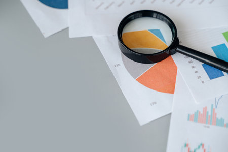 Documents with graphs and diagrams, financial report concept.の写真素材