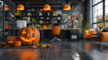 Interior of an empty modern office with Halloween decor. High quality photoの素材