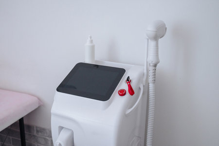 Laser hair removal machine in modern salon, professional beauty equipment.