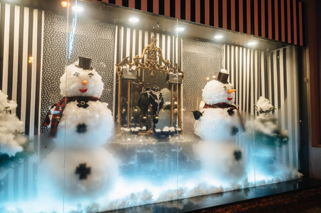 Shop windows and cafes in the old town decorated for Christmas. High quality photoの写真素材