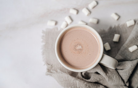 cup of hot cocoa with marshmallows, warm winter drink. High quality photoの写真素材