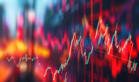 Cryptocurrency and financial charts showing digital coins, trading graphs, and investment data on a...
