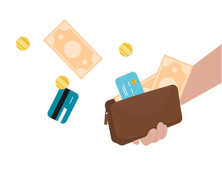 Flat wallet in hand. Isolated flat illustration vector. Modern vector illustration.のイラスト素材