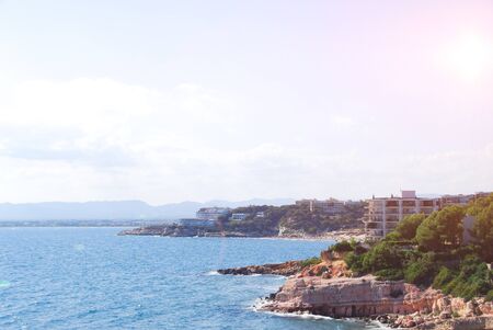 Beautiful Mediterranean seascape on the Costa Dorada in Spainの写真素材