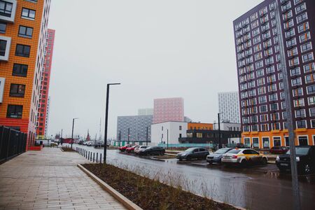 12.2019, Moscow: new modern multi-storey building district in new Moscow in the fog